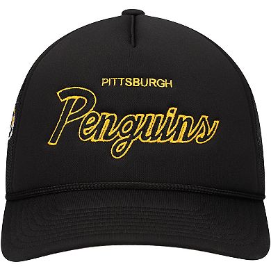 Men's Mitchell & Ness Black Pittsburgh Penguins Script Side Patch Trucker Adjustable Hat