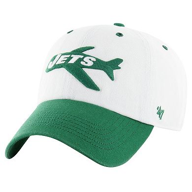 Men's '47 White/Kelly Green New York Jets Double Header Diamond Legacy Clean Up Adjustable Hat