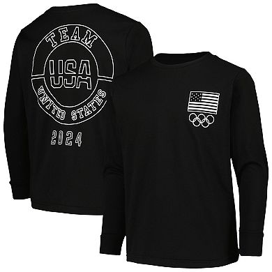 Youth Black Team USA 2024 Flag & Rings Long Sleeve T-Shirt