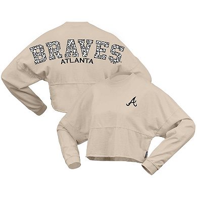 Women's Fanatics Branded Cream Atlanta Braves Long Sleeve Cropped Jersey T-Shirt