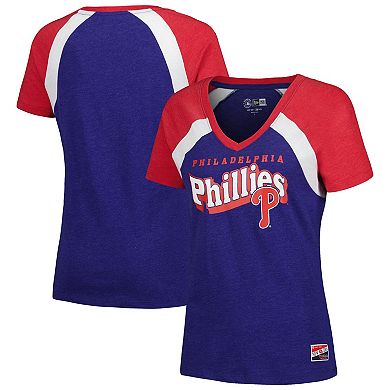 Women's New Era Royal Philadelphia Phillies Heathered Raglan V-Neck T-Shirt