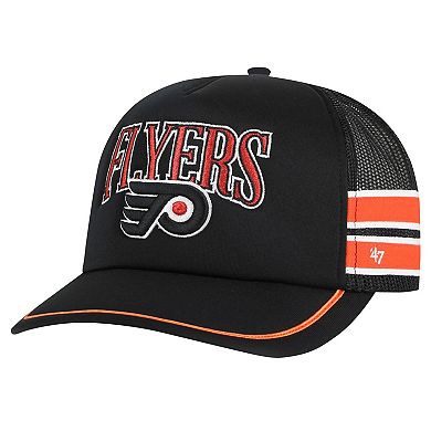 Men's '47 Black Philadelphia Flyers Sideband Stripes Trucker Snapback Hat