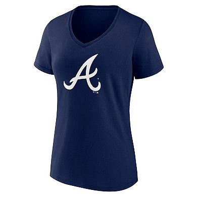 Women's Fanatics Branded Navy Atlanta Braves Plus Size Mother's Day #1 Mom V-Neck T-Shirt