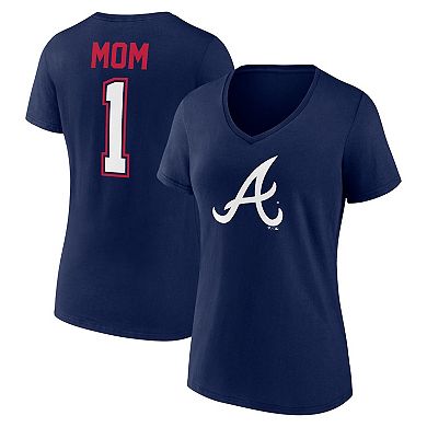 Women's Fanatics Branded Navy Atlanta Braves Plus Size Mother's Day #1 Mom V-Neck T-Shirt