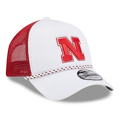Men's New Era White/Scarlet Nebraska Huskers Court Sport Foam A-Frame 9FORTY Adjustable Trucker Hat