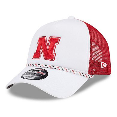 Men's New Era White/Scarlet Nebraska Huskers Court Sport Foam A-Frame 9FORTY Adjustable Trucker Hat