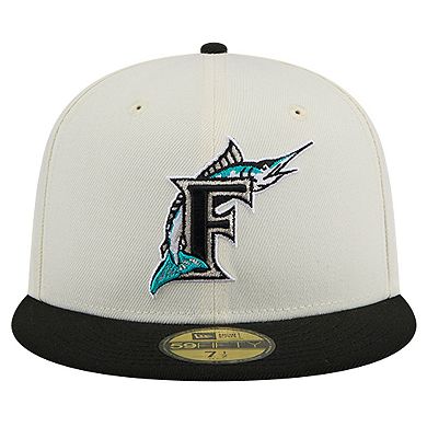 Men's New Era Cream Florida Marlins Cooperstown Collection Chrome 59FIFTY Fitted Hat