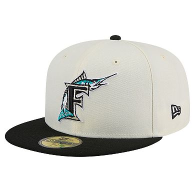 Men's New Era Cream Florida Marlins Cooperstown Collection Chrome 59FIFTY Fitted Hat