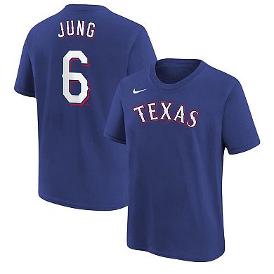 Youth Nike Josh Jung Royal Texas Rangers Name & Number T-Shirt