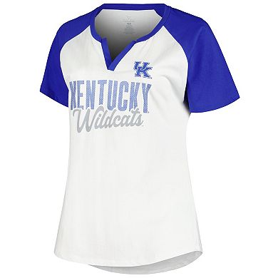 Women's Profile White/Royal Kentucky Wildcats Plus Size Best Squad Shimmer Raglan Notch Neck T-Shirt