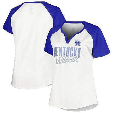 Women's Profile White/Royal Kentucky Wildcats Plus Size Best Squad Shimmer Raglan Notch Neck T-Shirt