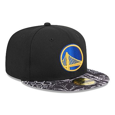 Men's New Era Black Golden State Warriors Coral Reef Visor 59FIFTY Fitted Hat