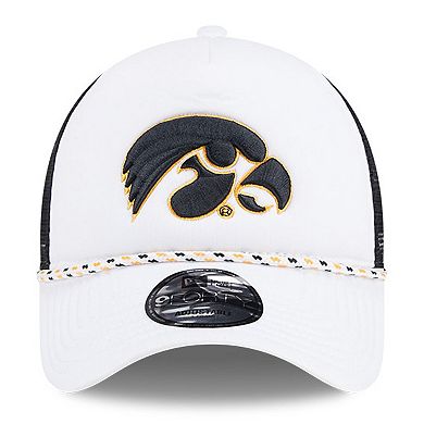 Men's New Era White/Black Iowa Hawkeyes Court Sport Foam A-Frame 9FORTY Adjustable Trucker Hat