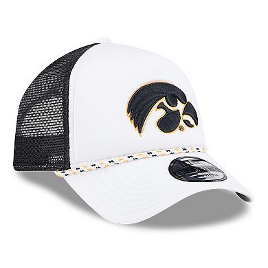 Men's New Era White/Black Iowa Hawkeyes Court Sport Foam A-Frame 9FORTY Adjustable Trucker Hat