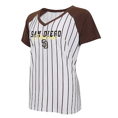 Women's Concepts Sport White/Brown San Diego Padres Reel Pinstripe V-Neck Raglan T-Shirt