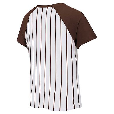 Women's Concepts Sport White/Brown San Diego Padres Reel Pinstripe V-Neck Raglan T-Shirt