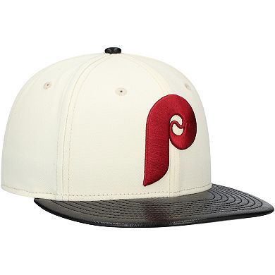 Men's New Era Cream Philadelphia Phillies Game Night Leather Visor 59FIFTY Fitted Hat
