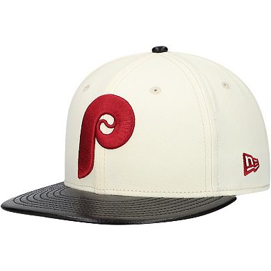 Men's New Era Cream Philadelphia Phillies Game Night Leather Visor 59FIFTY Fitted Hat