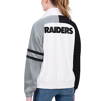 Women's Starter White Las Vegas Raiders Curve Ball Raglan Full-Zip Track Jacket