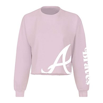 Women's Fanatics Branded Pink Atlanta Braves Cropped Slouchy Long Sleeve T-Shirt