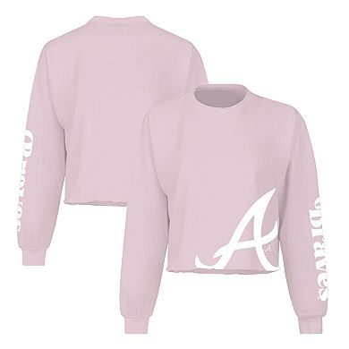 Women's Fanatics Branded Pink Atlanta Braves Cropped Slouchy Long Sleeve T-Shirt
