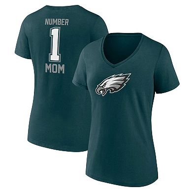 Women's Fanatics Branded Midnight Green Philadelphia Eagles Plus Size Mother's Day #1 Mom V-Neck T-Shirt
