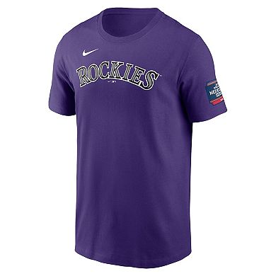Men's Nike Charlie Blackmon Purple Colorado Rockies 2024 MLB World Tour Mexico City Series Name & Number T-Shirt