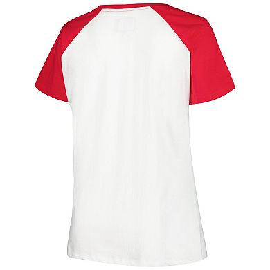 Women's Profile White/Scarlet Ohio State Buckeyes Plus Size Best Squad Shimmer Raglan Notch Neck T-Shirt