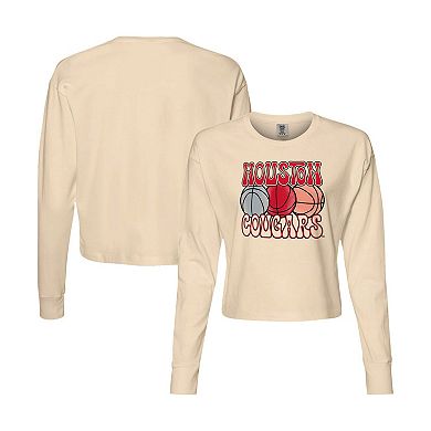 Women's Natural Houston Cougars Comfort Colors Basketball Cropped Long Sleeve T-Shirt