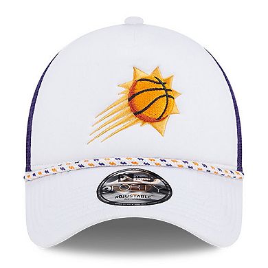 Men's New Era White/Purple Phoenix Suns Court Sport Foam A-Frame 9FORTY Adjustable Trucker Hat