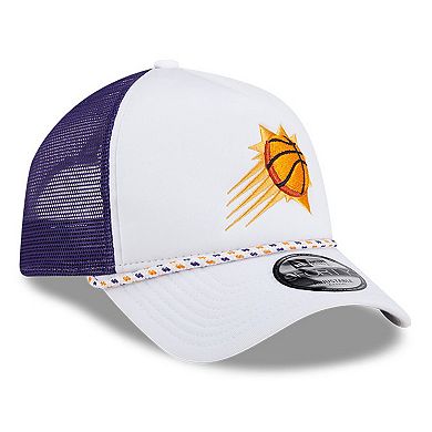 Men's New Era White/Purple Phoenix Suns Court Sport Foam A-Frame 9FORTY Adjustable Trucker Hat