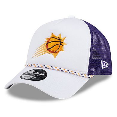 Men's New Era White/Purple Phoenix Suns Court Sport Foam A-Frame 9FORTY Adjustable Trucker Hat