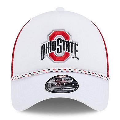 Men's New Era White/Scarlet Ohio State Buckeyes Court Sport Foam A-Frame 9FORTY Adjustable Trucker Hat