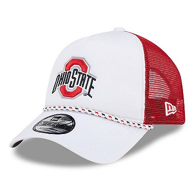 Men's New Era White/Scarlet Ohio State Buckeyes Court Sport Foam A-Frame 9FORTY Adjustable Trucker Hat