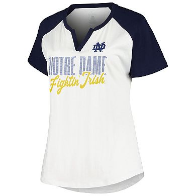 Women's Profile White/Navy Notre Dame Fighting Irish Plus Size Best Squad Shimmer Raglan Notch Neck T-Shirt