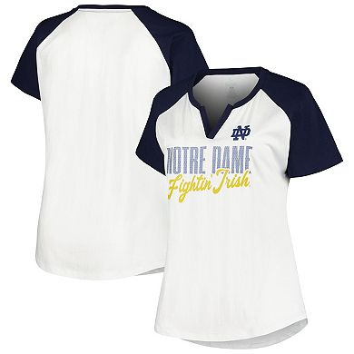 Women's Profile White/Navy Notre Dame Fighting Irish Plus Size Best Squad Shimmer Raglan Notch Neck T-Shirt