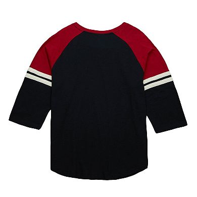 Men's Mitchell & Ness Black Cincinnati Reds Cooperstown Collection Legendary Raglan Slub Henley Three-Quarter Sleeve T-Shirt