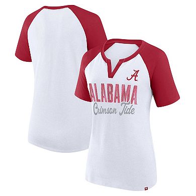 Women's Profile White/Crimson Alabama Crimson Tide Plus Size Best Squad Shimmer Raglan Notch Neck T-Shirt