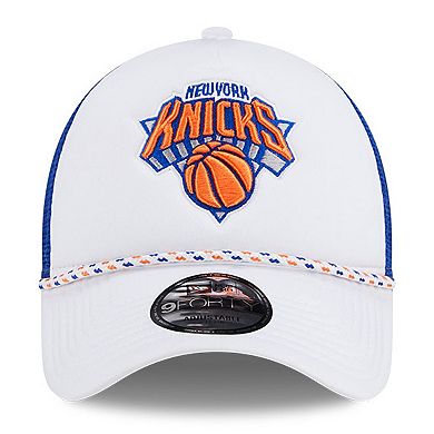 Men's New Era White/Blue New York Knicks Court Sport Foam A-Frame 9FORTY Adjustable Trucker Hat