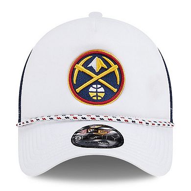 Men's New Era White/Navy Denver Nuggets Court Sport Foam A-Frame 9FORTY Adjustable Trucker Hat