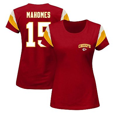Women's Fanatics Branded Patrick Mahomes Red Kansas City Chiefs Plus Size Sleeve Stripe Name & Number T-Shirt