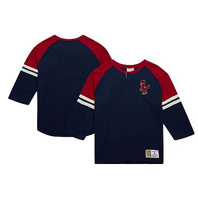 Men's Mitchell & Ness Navy St. Louis Cardinals Cooperstown Collection Legendary Raglan Slub Henley Three-Quarter Sleeve T-Shirt