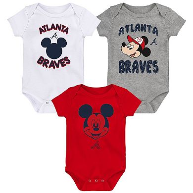 Newborn & Infant Mickey Mouse Atlanta Braves Three-Pack Winning Team Bodysuit Set