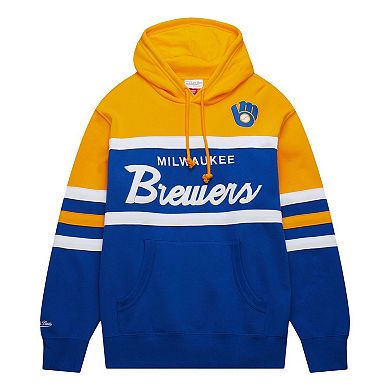 Men's Mitchell & Ness Royal/Gold Milwaukee Brewers Head Coach Pullover Hoodie