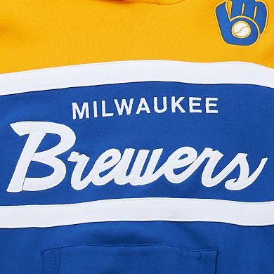 Men's Mitchell & Ness Royal/Gold Milwaukee Brewers Head Coach Pullover Hoodie