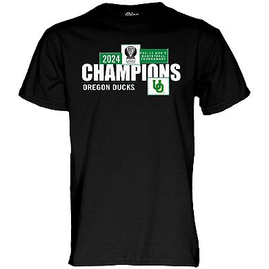 Men's Blue 84 Black Oregon Ducks 2024 Pac-12 Men's Basketball Conference Tournament Champions Locker Room T-Shirt