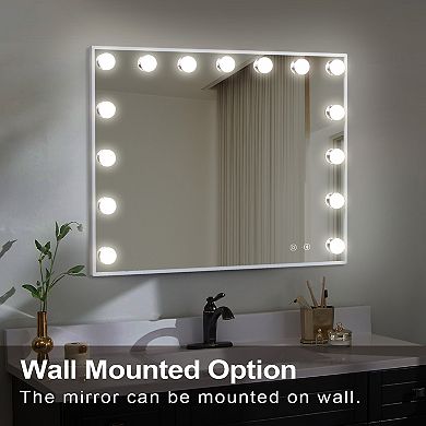 VANITII 15-led Bulbs Hollywood Mirror With Lights Bluetooth Speaker Wall Mount White