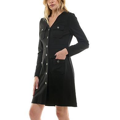 Women's Nanette Lepore Long Sleeve Utility Ponte Shirtdress