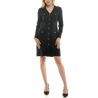 Women's Nanette Lepore Long Sleeve Utility Ponte Shirtdress