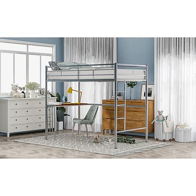 Twin Metal Bunk Bed With Desk, Ladder And Guardrails, Loft Bed For Bedroom